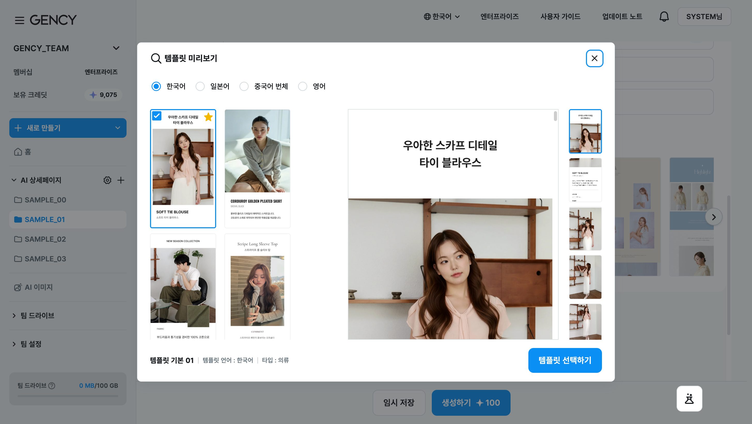 템플릿 미리보기 창