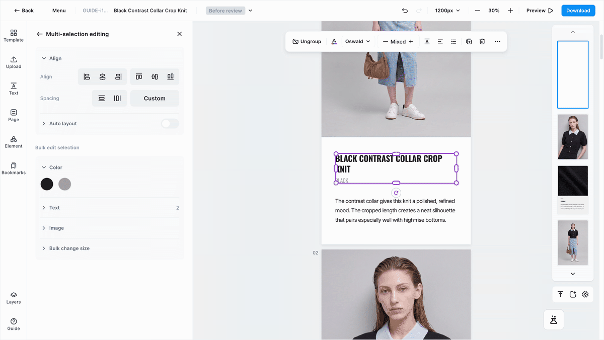 Group texts, turn on auto layout, then change the spacing number to tidy them all at once