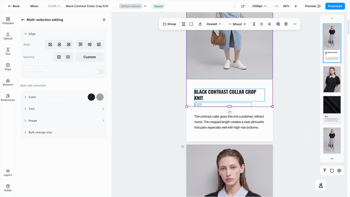 Pick a color and everything selected changes at once, with no confirmation step