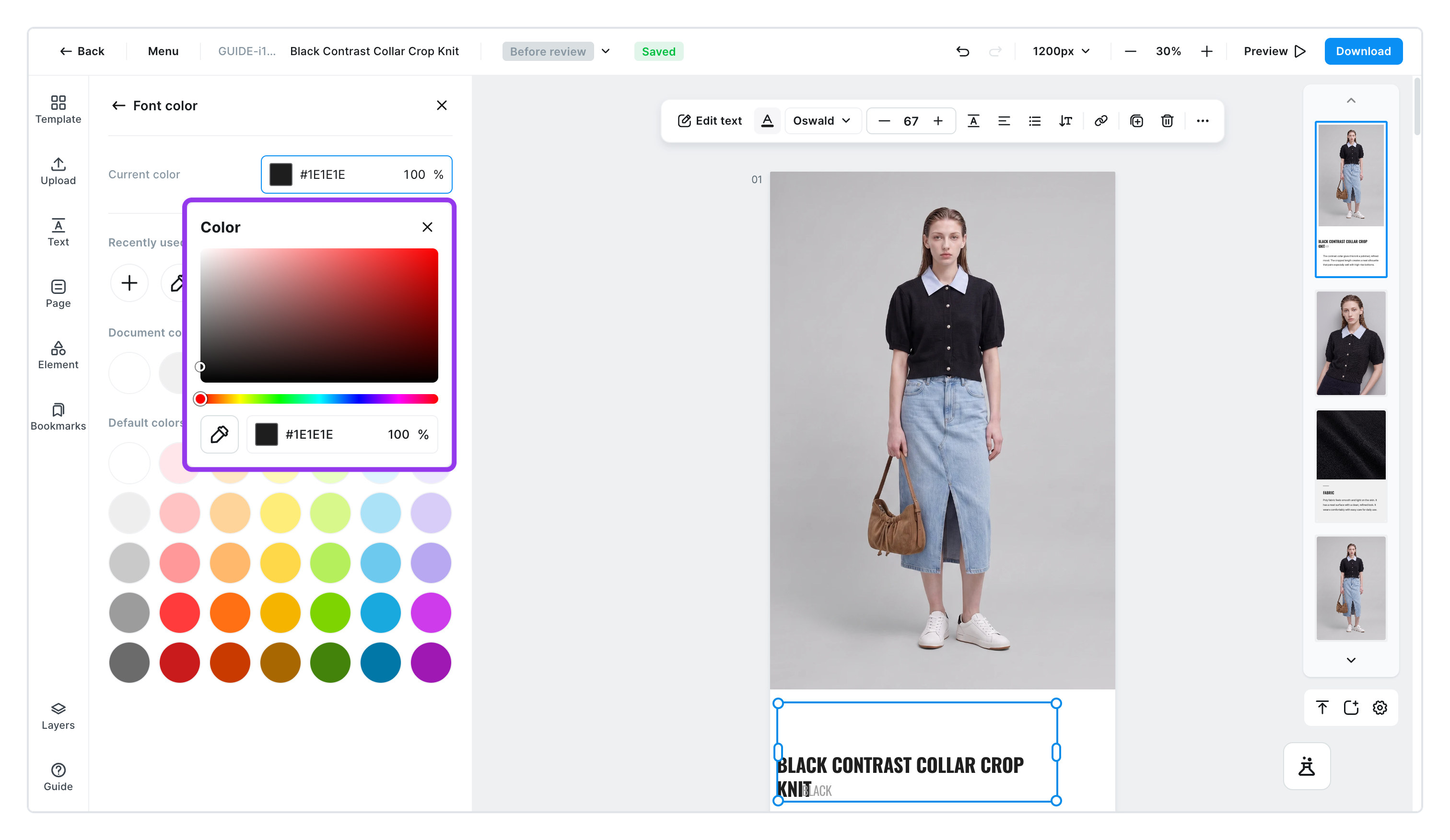The color picker — pick a color directly, type a color code, or grab one with the eyedropper