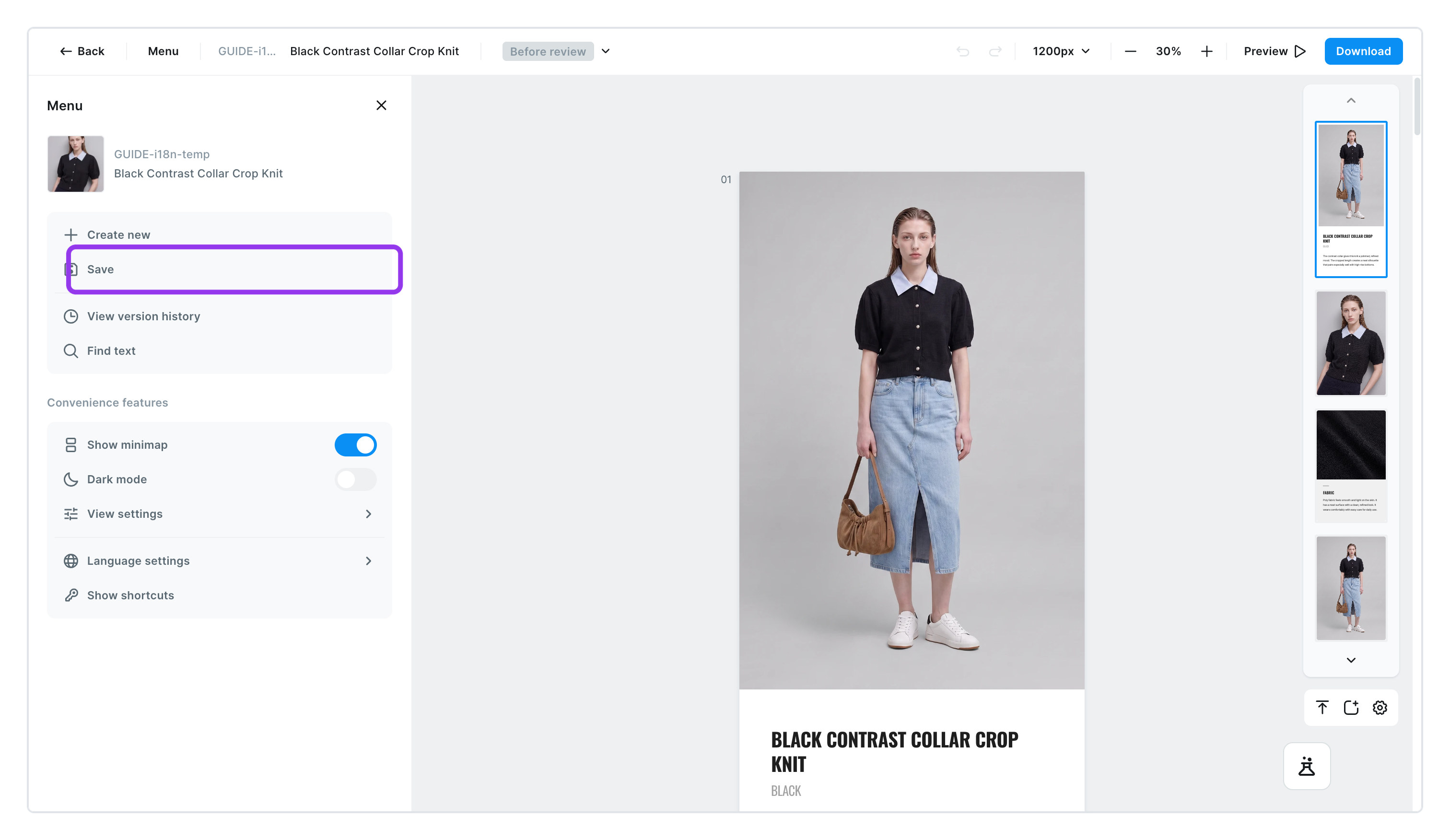 Open the menu and click Save