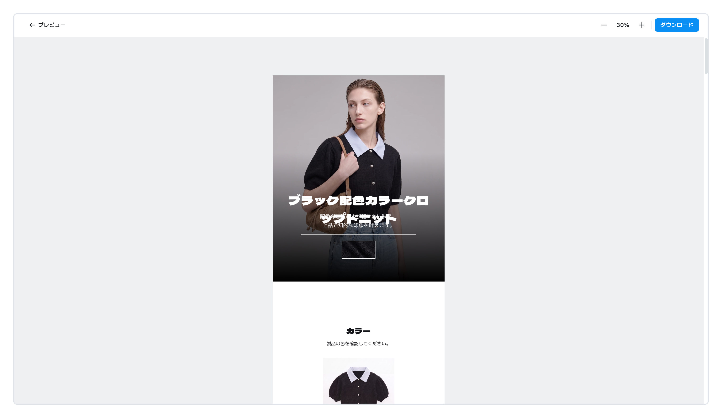 プレビュー画面 — 拡大・縮小とその場でのダウンロード